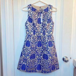 Alice + Olivia metallic gold blue cocktail dress with tags size 0